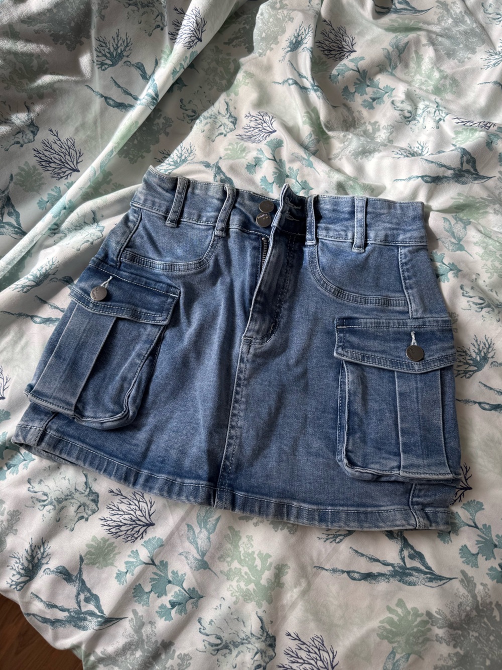 High-Waist Denim Mini Skirt in Medium Blue